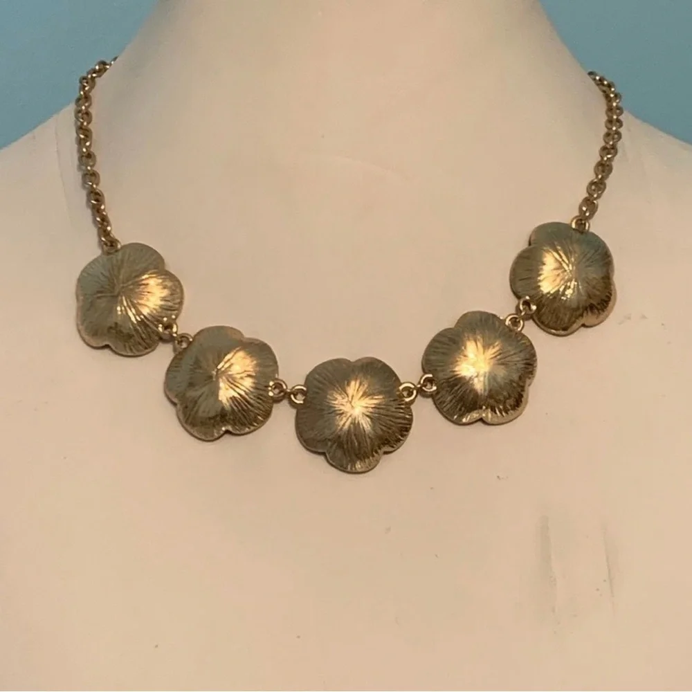Black Floral Statement Necklace with Gold Accents